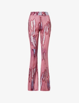 CONNER IVES CONNER IVES WOMEN'S PINK PRINT ABSTRACT-PRINT FLARED-LEG MID-RISE TROUSERS STRETCH RECYCLED-POLYESTE