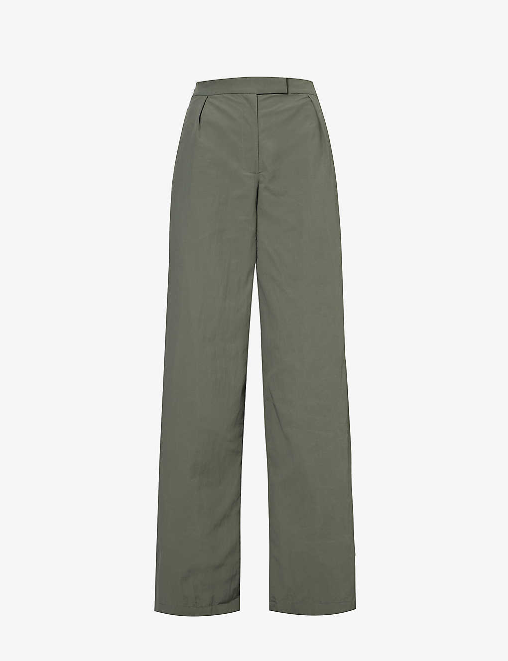 Conner Ives Womens Olive Wide-leg Mid-rise Recycled-polyamide Trousers