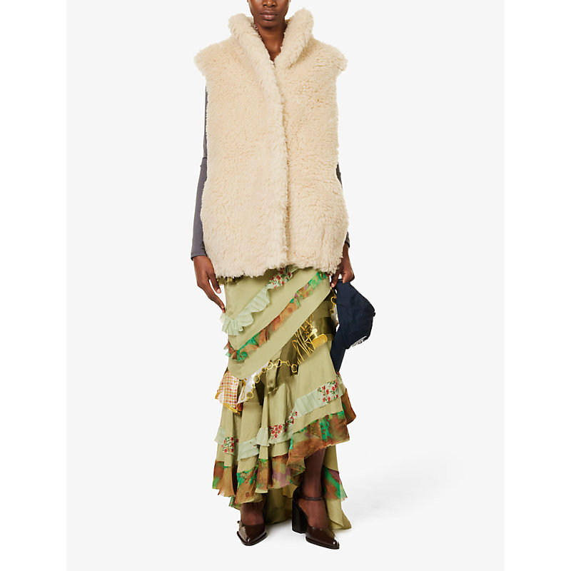 Shop Conner Ives Fleece-textured Oversized Wool-blend Gilet In Cream