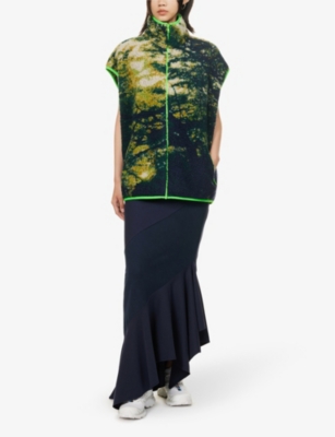 Shop Conner Ives Women's Multi Graphic-intarsia Funnel-neck Fleece Gilet