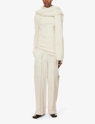 Shop Lauren Manoogian Women's Raw White High-neck Ribbed Alpaca Wool-blend Knitted Jumper