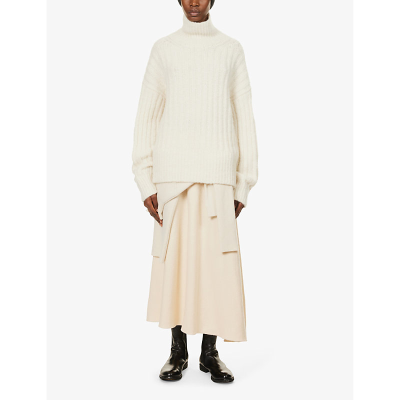 Shop Lauren Manoogian Womens Raw White Funnel-neck Ribbed Alpaca Wool And Silk-blend Knitted Jumper