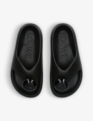 Shop Loewe Women's Black Bubble Thong Brand-embellished Rubber Sliders