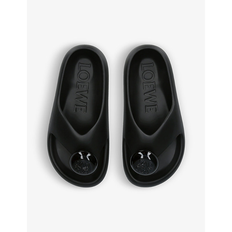 Shop Loewe Bubble Thong Brand-embellished Rubber Sliders In Black