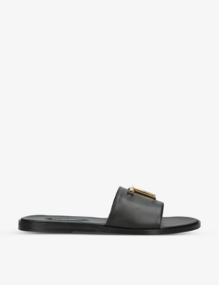 Shop Tom Ford Men's Black Brighton Logo-embellished Leather Sliders