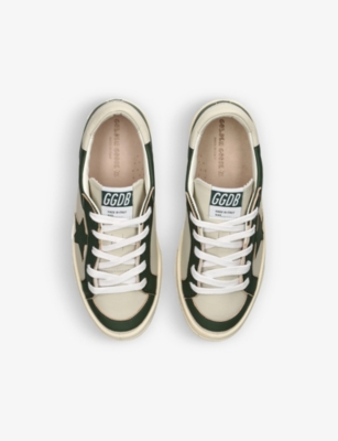 Shop Golden Goose Girls Green Kids May Panelled Leather Low-top Trainers 6-9 Years