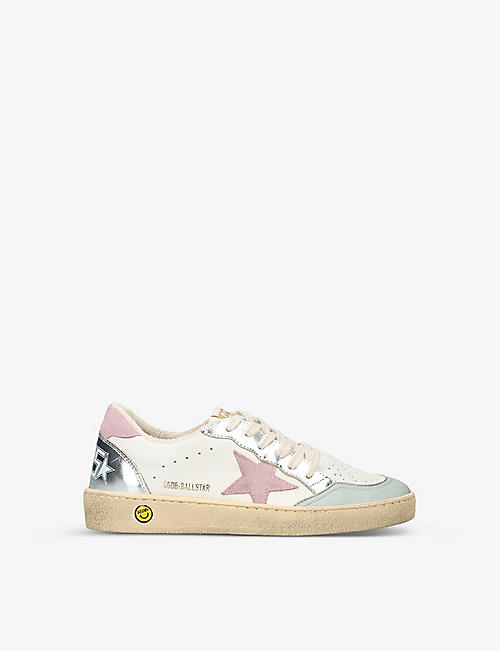 GOLDEN GOOSE: Ballstar logo-print leather low-top trainers  6-9 years