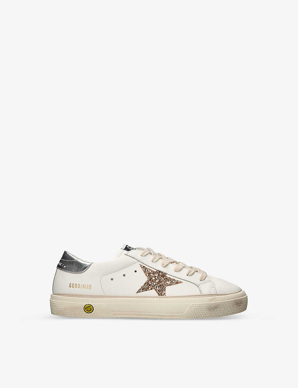 Shop Golden Goose May Glitter Star-embellished Leather Trainers 6-9 Years In Gold Comb
