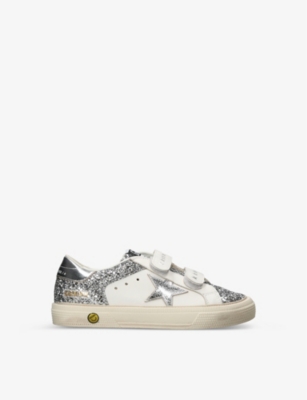 GOLDEN GOOSE: May glitter star-embellished leather trainers 6-9 years