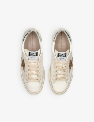 Shop Golden Goose Girls Gold Comb Kids May Glitter Star-patch Leather Low-top Trainers