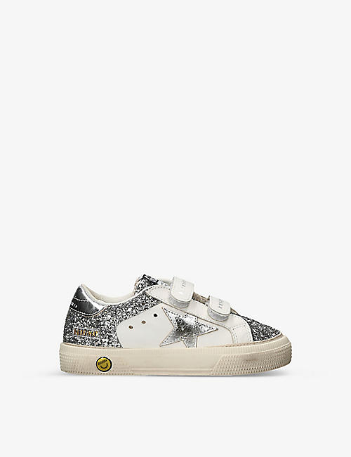 GOLDEN GOOSE: May glitter star-embellished low-top leather trainers 6 months - 5 years