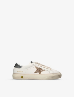 GOLDEN GOOSE - May glitter star-embellished leather trainers 9-10 years ...