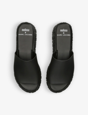 Shop Melissa Women's Black X Marc Jacobs Becky Chunky-sole Pvc Platform Sliders