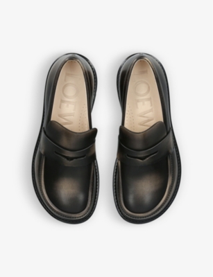 Shop Loewe Blaze Brushed-effect Leather Loafer In Brown