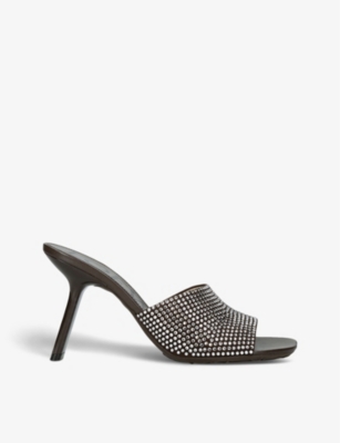 Shop Loewe Women's Brown/oth Petal Crystal-embellished Suede Heeled Mules