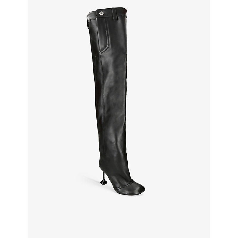 Shop Loewe Women's Black Toy Panta Silver-tone-hardware Leather Over-the-knee Boots