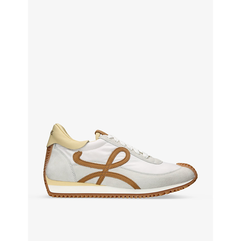 Shop Loewe Womens Camel/comb Flow Runner Monogram-embroidered Suede Low-top Trainers