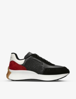 Alexander Mcqueen Sprint Runner Logo-embossed Leather Low-top Trainers In Black