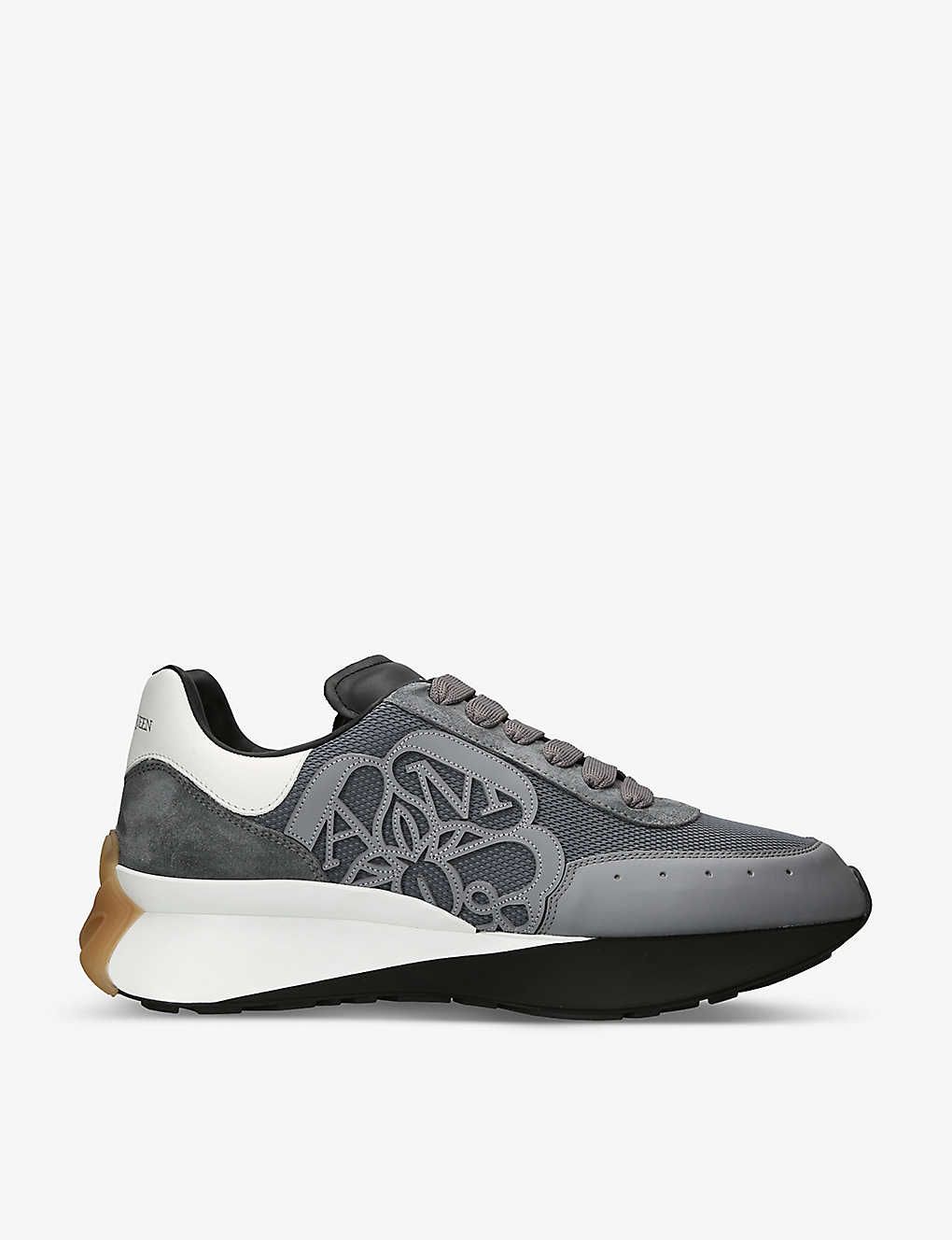 Shop Alexander Mcqueen Sprint Runner Logo-embossed Leather Low-top Trainers In Grey