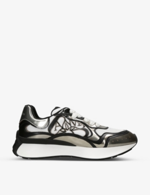 Alexander Mcqueen Sprint Runner Leather-trimmed Sneakers In Silver