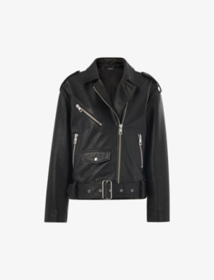 Whistles Womens Black Sophia Oversized Leather Biker Jacket