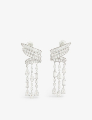 Swarovski Womens White Twisted-chandelier Rhodium-plated And Zirconia Earrings