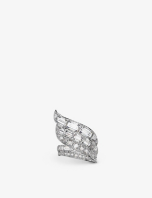 Swarovski Womens White Hyperbola Crystal-stone Rhodium-plated Recycled-brass Ring