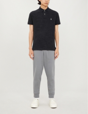 POLO RALPH LAUREN MENS BLACK MARL HEATHER SHORT-SLEEVED LOGO-EMBROIDERED CUSTOM-FIT COTTON-PIQUÉ POLO SHIRT XXL