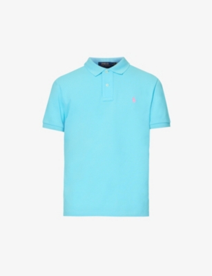 Shop Polo Ralph Lauren Short-sleeved Logo-embroidered Custom-fit Cotton-piqué Polo In Blue