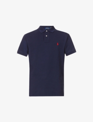 Shop Polo Ralph Lauren Men's Newport Navy Short-sleeved Logo-embroidered Custom-fit Cotton-piqué Polo Shi