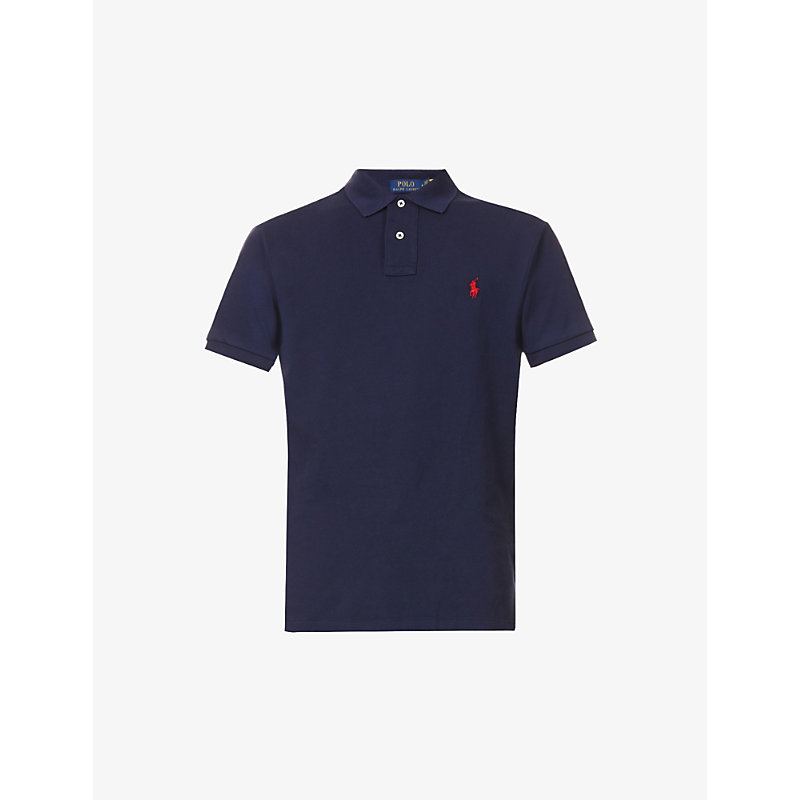 Shop Polo Ralph Lauren Men's Newport Navy Short-sleeved Logo-embroidered Custom-fit Cotton-piqué Polo Shi