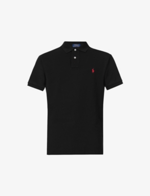 Shop Polo Ralph Lauren Men's Polo Black Short-sleeved Logo-embroidered Custom-fit Cotton-piqué Polo Shirt