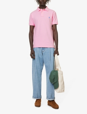 Shop Polo Ralph Lauren Men's Carmel Pink Short-sleeved Logo-embroidered Slim-fit Cotton-piqué Polo Shirt