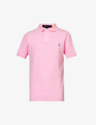 Shop Polo Ralph Lauren Mens Carmel Pink Short-sleeved Logo-embroidered Slim-fit Cotton-piqué Polo Shirt