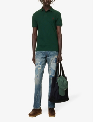 POLO RALPH LAUREN: Short-sleeved logo-embroidered slim-fit cotton-piqué polo shirt