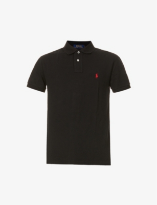 Shop Polo Ralph Lauren Mens Polo Black Short-sleeved Logo-embroidered Slim-fit Cotton-piqué Polo Shirt