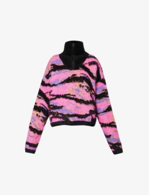 ERL ERL WOMENS ERL PINK RAVE CAMO TIGER STRIPED MOHAIR WOOL-BLEND JUMPER,67600350