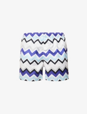 Missoni Zig-zag Print Swim Shorts In Multi Blue-grey-white