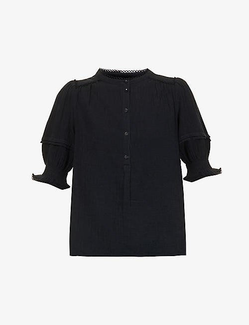 ME AND EM: Short-sleeved broderie-trim cotton blouse