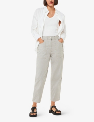 WHISTLES: Tessa striped tapered mid-rise stretch-cotton trousers