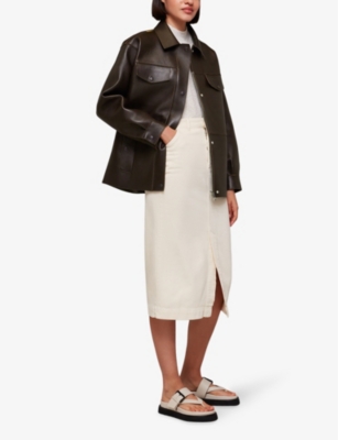 Whistles Womens Oversized-fit Bonded Leather Jacket Brown In Brown