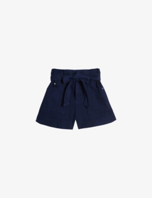 Womens Dk-blue Danikii Self-tie Stretch-denim Shorts