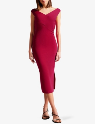 Shop Ted Baker Women's Brt-pink Mikella Wrap-front Stretch-knit Midi Dress