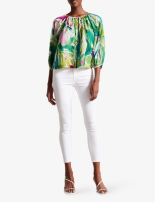 Shop Ted Baker Karisah Floral-print Woven Top In Green