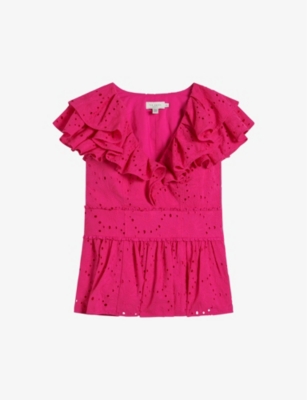 Ted Baker Womens Brt-pink Mazieh Broderie-embroidered Cotton Top In Bright Pink