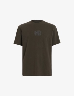 Allsaints Mens Rye Grass Gree Varden Logo-print Organic-cotton T-shirt