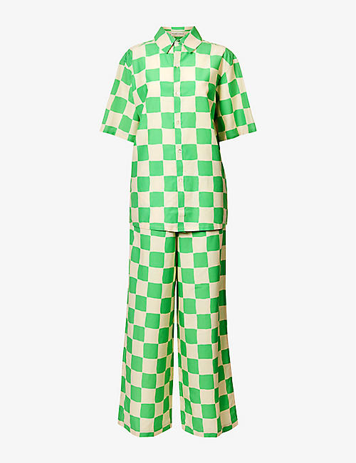 OLIVIA VON HALLE: Alabama check-print cotton and silk-blend pyjama set