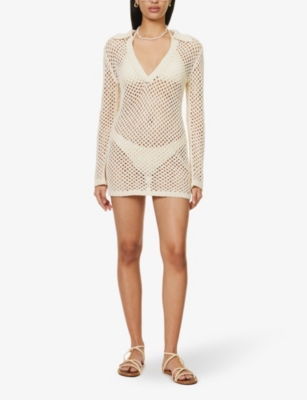 MONDAY SWIMWEAR WOMENS IVORY CROCHET NEWPORT SEMI-SHEER COTTON-BLEND MINI DRESS 67629764