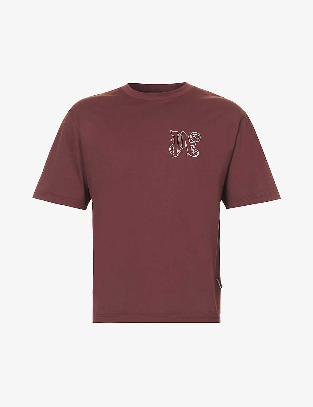 Palm Angels Mens Bordeaux White Logo-embroidered Cotton-jersey T-shirt