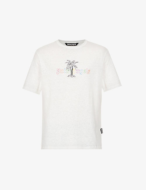 PALM ANGELS: Graphic-print regular-fit cotton and linen-blend T-shirt